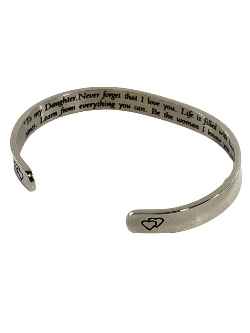 Inspirational Cuff Bracelet For Daughter With Heart Engraving From Mom Silver